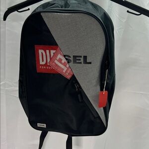 Diesel Black and Gray Backpack with Red Accents